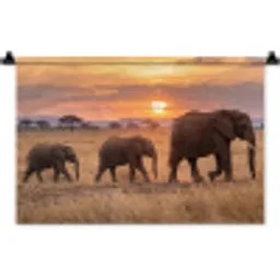 Olifanten - Savanne - Zonsondergang - Afrika - Warm Wandkleed katoen klein -zz3d