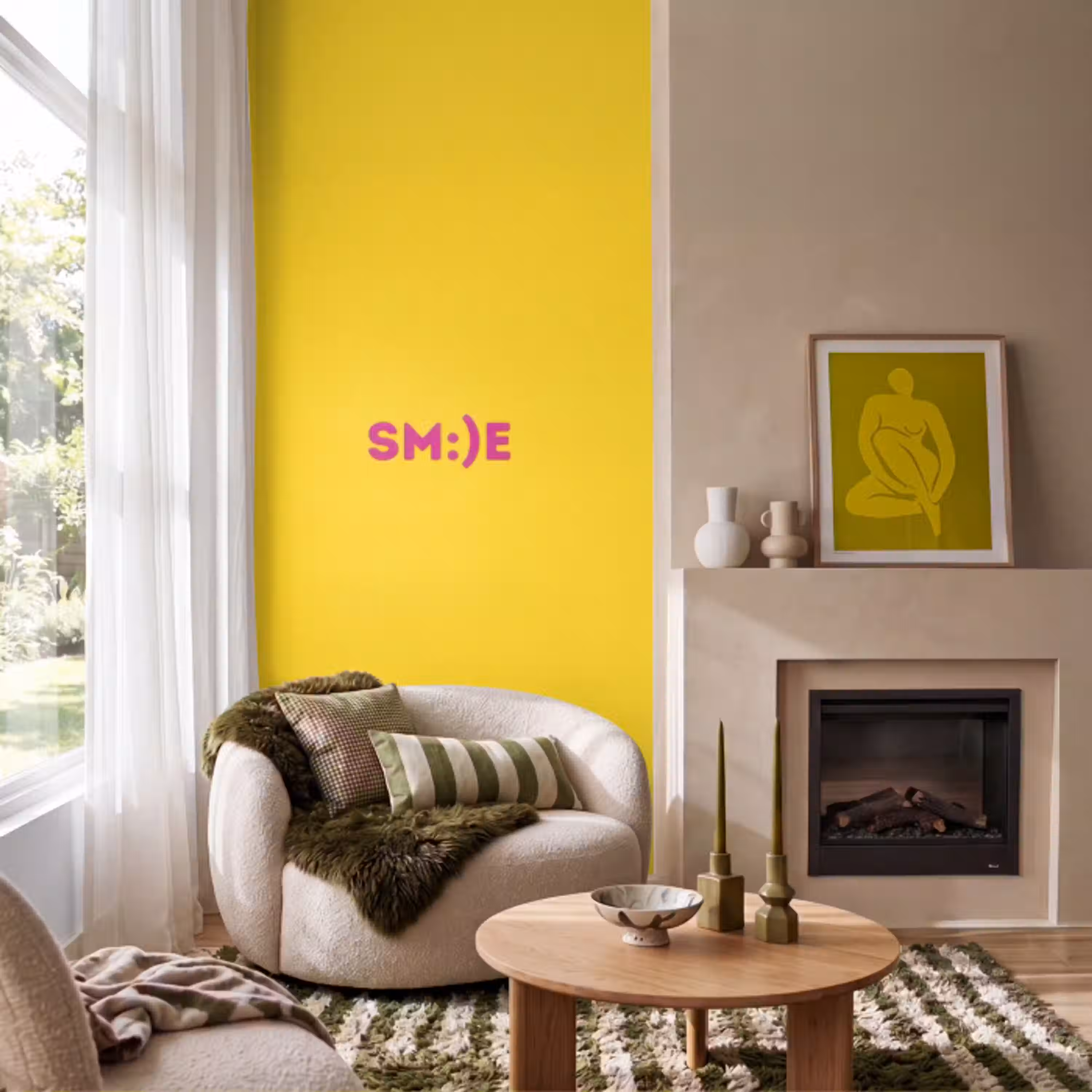 Smile - Roze - Geel Behang Vlies klein -sfeer2