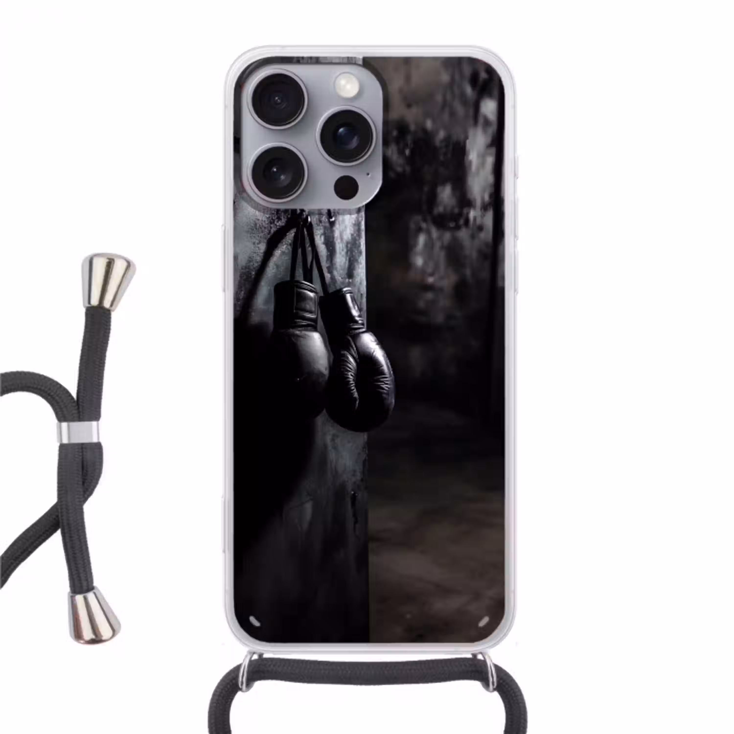 Bokshandschoenen - Muur - Duister - Zwart Hoesje iPhone 16 Pro Max met koord klein -3d