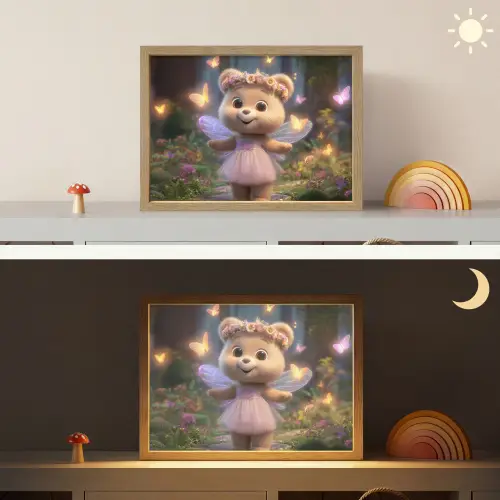 Teddybeer - Bloemenkrans - Vlinders - Elfenvleugels Light Box met batterij (Wandlamp kind) middel -sfeer3_kind