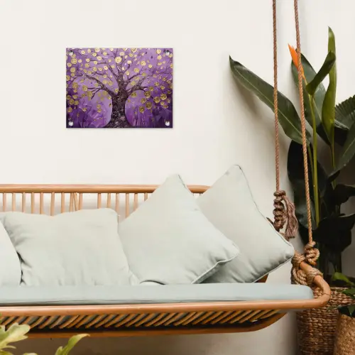 Levensboom - Boom - Paars - Goud - Modern tuinposter los doek klein -sfeer7