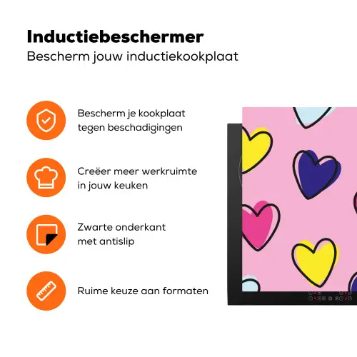 Hartjes - Valentijn - Patroon - Kleurrijk Inductie beschermer vinyl 3mm klein -zzzzzzz-td-ups