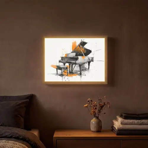 Piano - Oranje - Zwart - schets lijnen Light Box met batterij (Wandlamp) middel -sfeer4