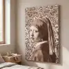 Meisje met de parel - Johannes Vermeer - Sepia Textielframe zilver middel -sfeer3