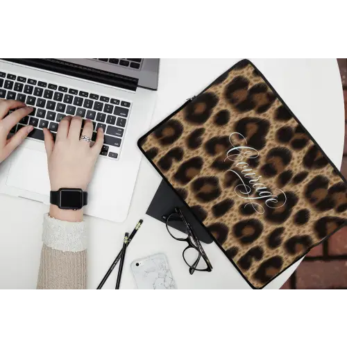 Luipaardprint - Bruin - Courage - Sierlijk laptophoes neopreen klein -bureau