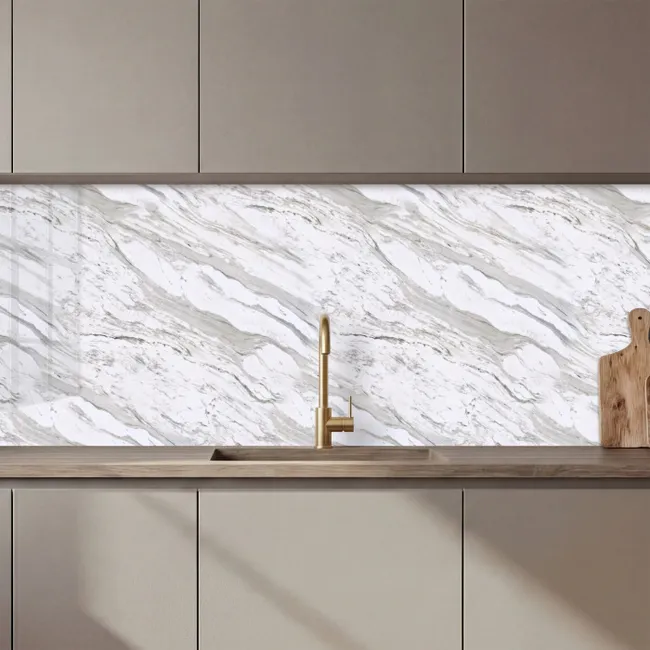 Küchenrückwand - Marmor - Weiß - Grau-Grün