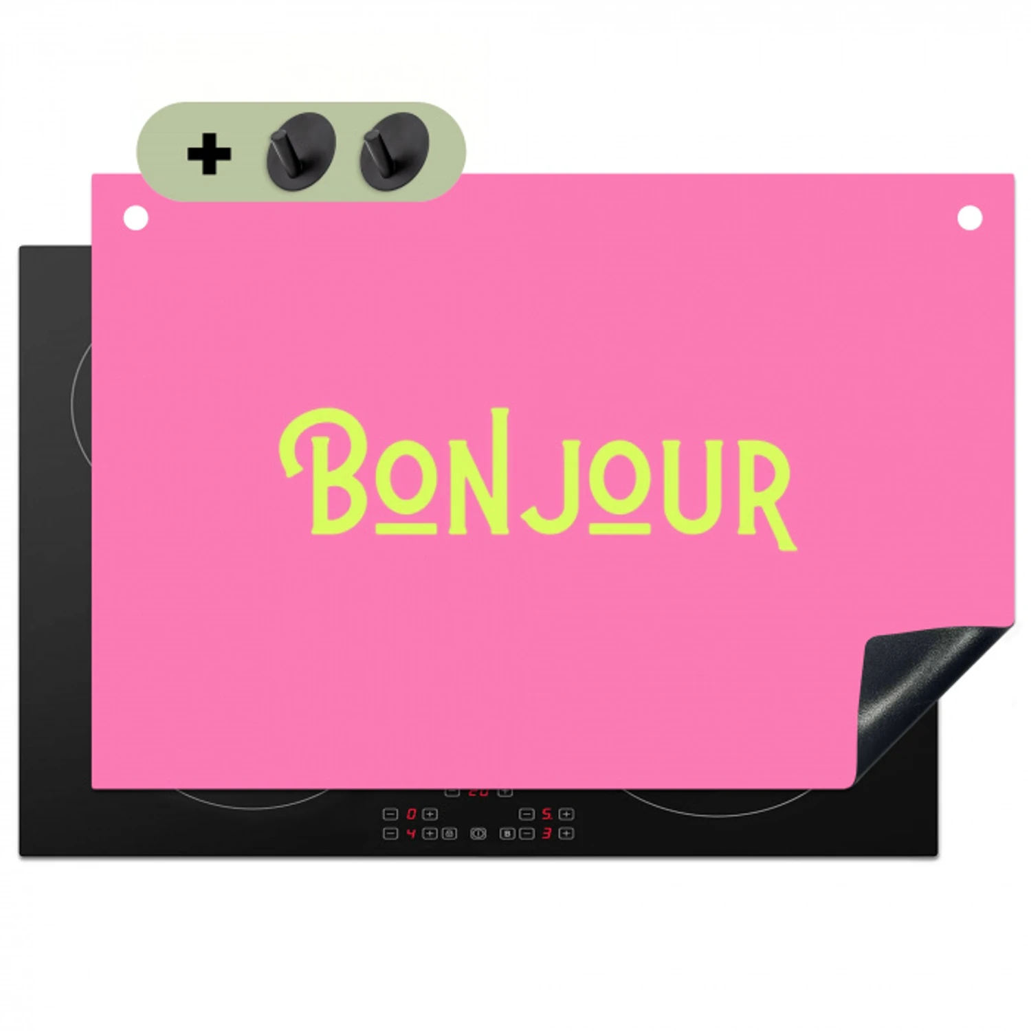 Roze - Groene Bonjour - art-deco Inductie beschemer met haakjes klein -3d