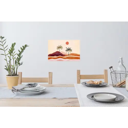 Palmbomen - Abstract - Zon - Heuvels Muursticker klein -eettafel