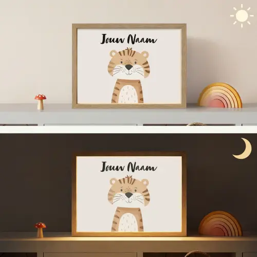 Tijger - Wilde dieren - Pastel Light Box met batterij (Wandlamp kind) middel -sfeer3_kind
