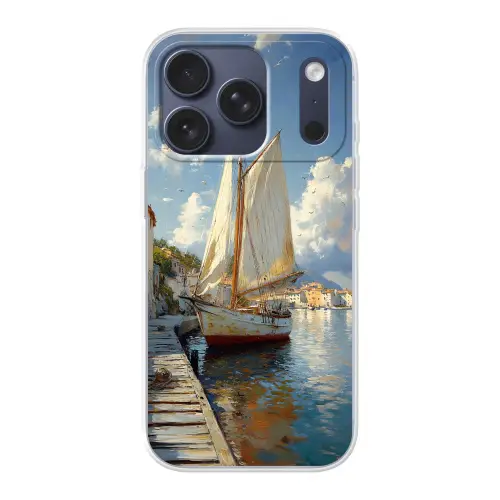 Zeilschip - Huizen - Kade - Zee Telefoonhoesje iPhone 17 Pro klein -3d