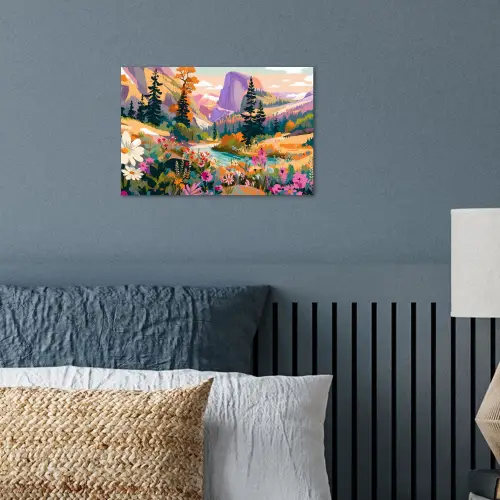 Rivier - Vallei vol bloemen - Levendig poster papier klein -sfeer2