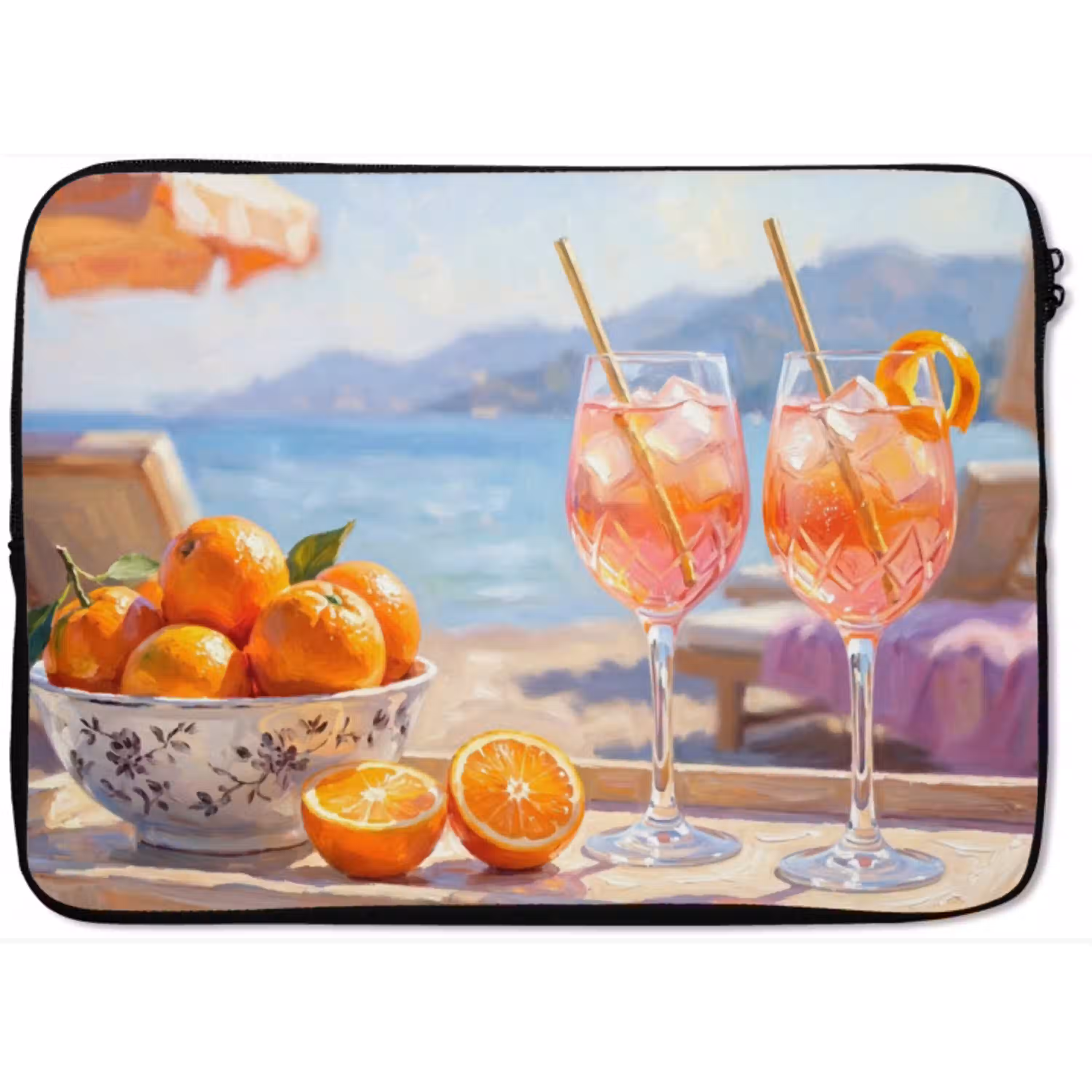 Drank - Glazen - Strand - Zomer - Oranje laptophoes neopreen klein -zkaufland3dotto