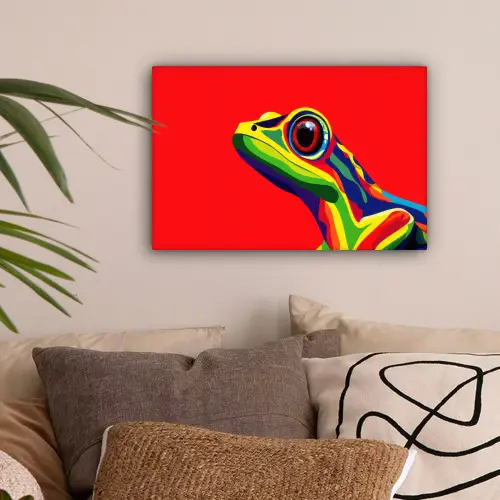 Kikker - Kleurrijk - Strepen - Ogen canvas 2cm klein -sfeer1