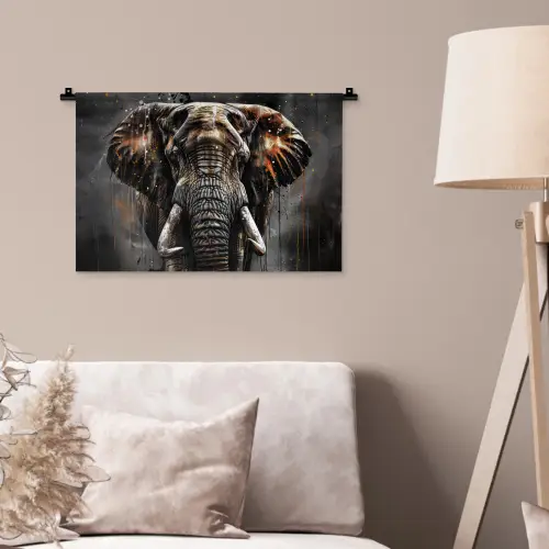 Olifant - Watercolor - Wilde dieren - Luxe Wandkleed katoen klein -sfeer4