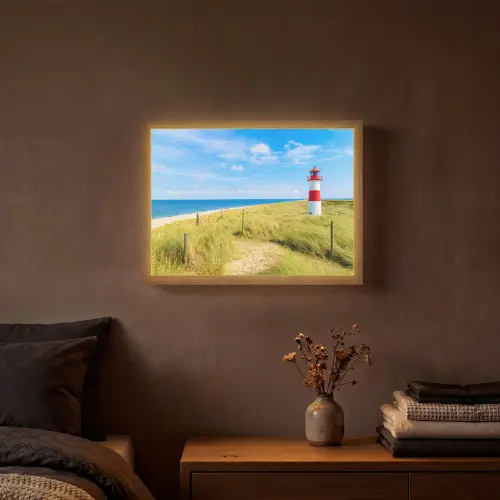 Vuurtoren - Duinen - Strand - Zee - Zomer Light Box met batterij (Wandlamp) middel -sfeer4