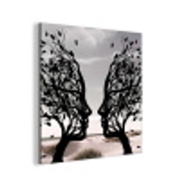 Bomen - Gezicht - Bladeren - Moderne kunst aluminium wit klein -3d