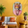 Tijger - Strik - Jasje - Roze Wandcirkel Ovaal Glas middel -sfeer4