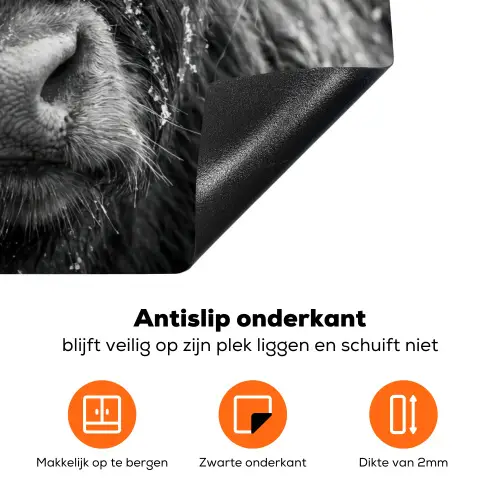 Schotse hooglander - Zwart - Wit - Sneeuwvlokken Inductie beschermer vinyl 3mm klein -zzzzzzz-td-onderkant