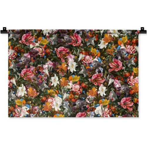 Bloemen - Vlinder - Design - Kunst - Abstract - Schilderij - Oude meesters Wandkleed katoen klein -zz3d