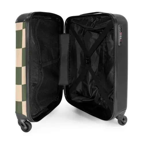 Squares - Groen/Beige NBS - Handbagage koffer - Kinderen Unisex middel -binnenkant