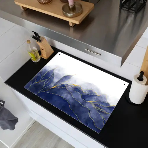 Marmer - Blauw - Marmerlook - Goud - Textuur Inductie beschemer met haakjes klein -sfeer1