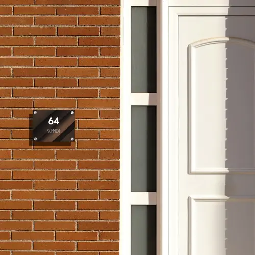 Bruine diagonale banen - Modern Naambord Rechthoek middel -sfeer3-rechthoek-S