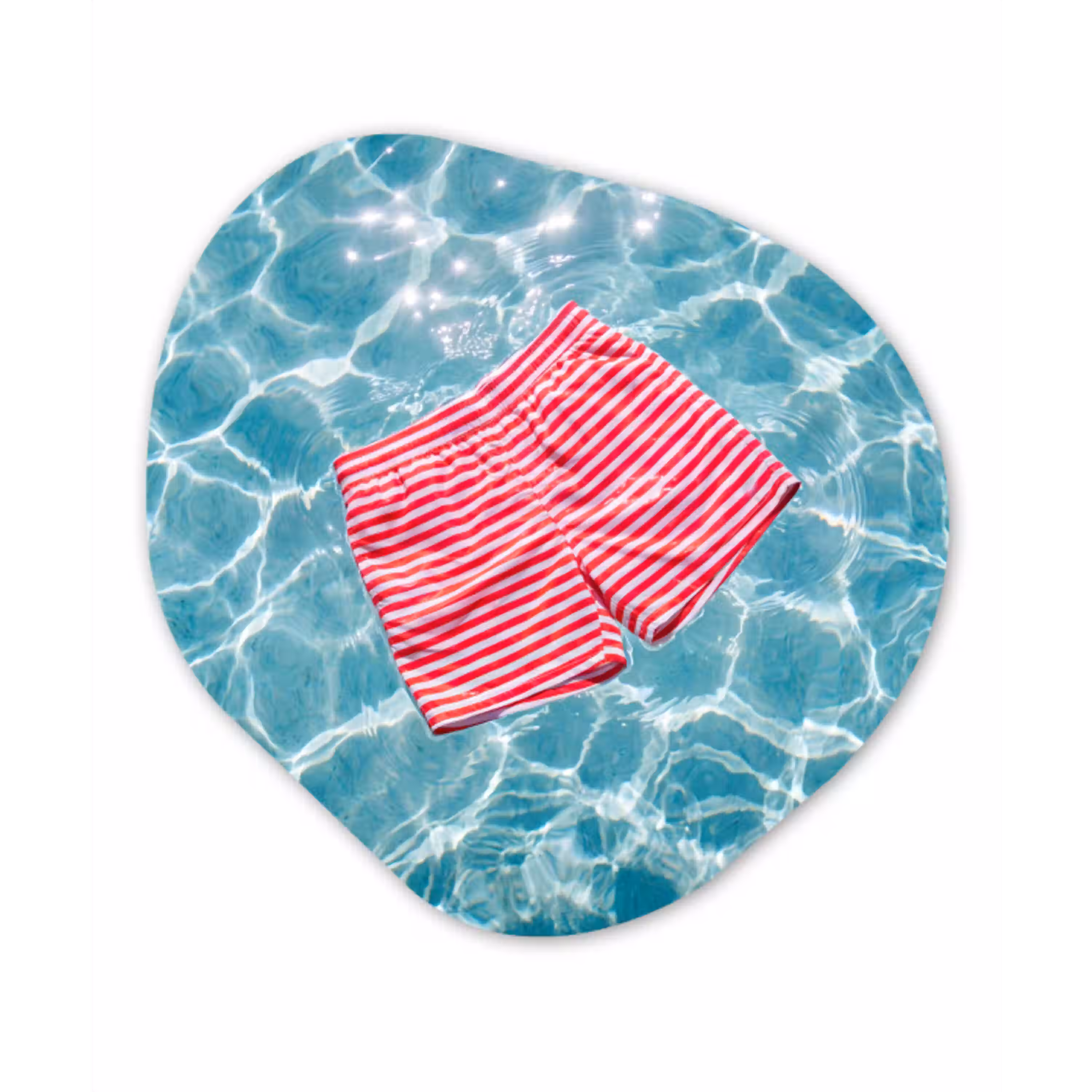 Zwemkleding - Gestreept - Water - Zomer - Rood-wit Wandcirkel Organisch Aluminium middel -3d