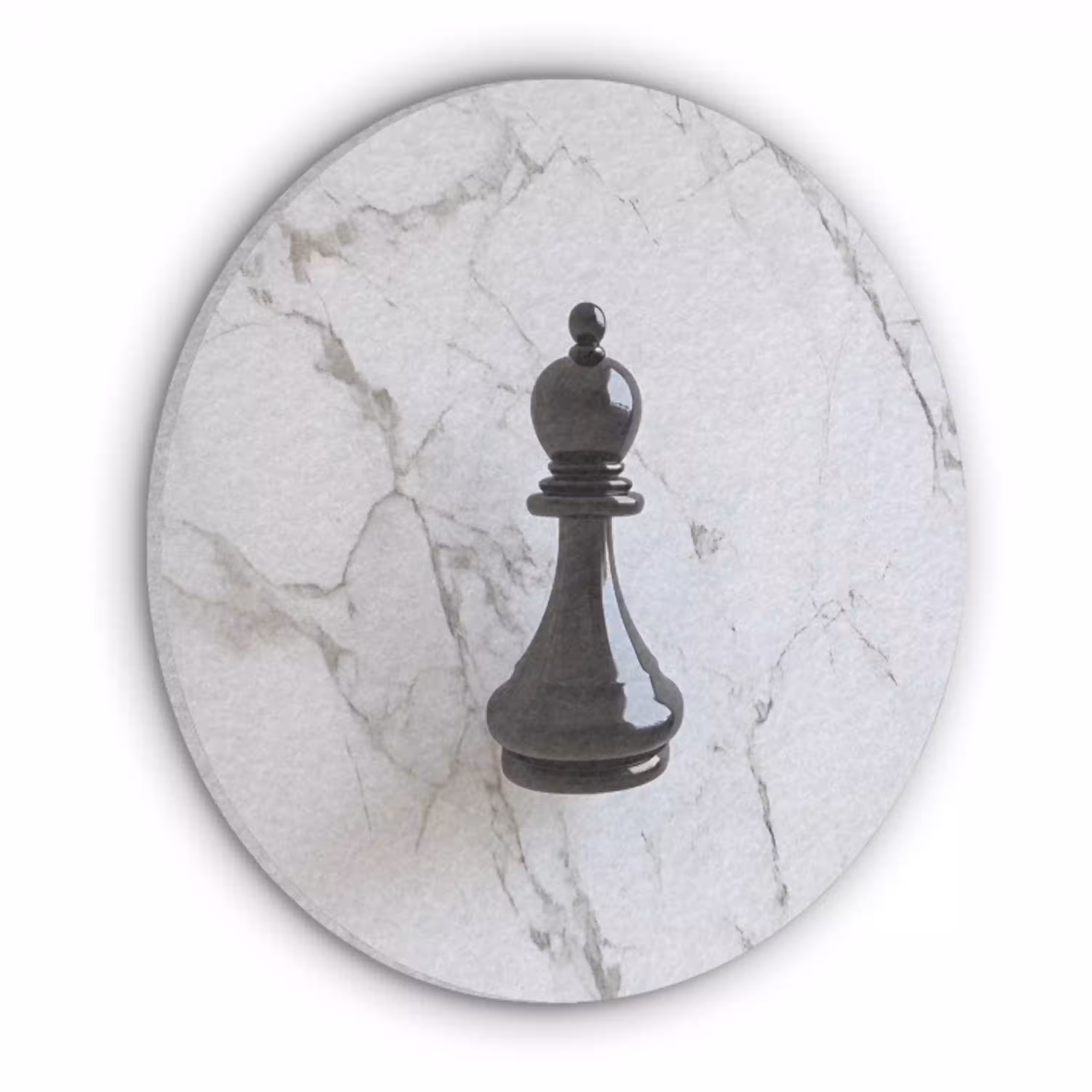 Schaakstuk - Loper - Zwart - Marmer Akoestische PET Vilt - Rond klein -3d