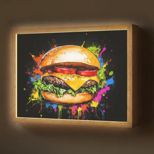 Hamburger - Graffiti - Verf - Kleurrijk - Eten - Abstract Light Box met batterij (Wandlamp) middel -z3d_website
