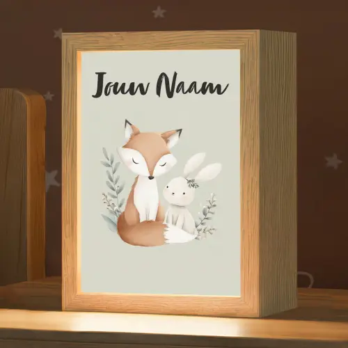 Illustratie - Vos - Konijn - Bladeren Light Box met kabel (Kinderlampje) klein -zzz_3d_website