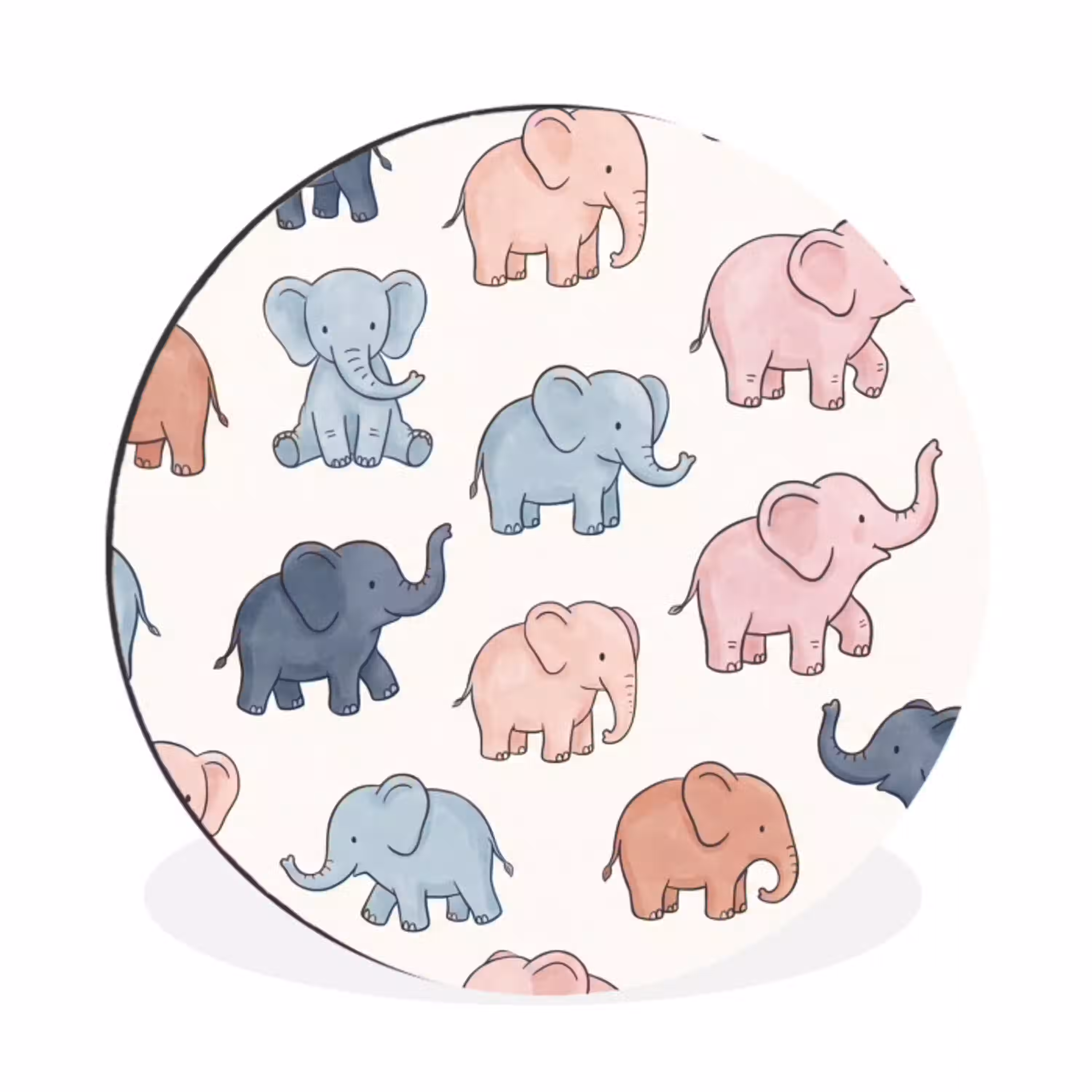 Dieren - Patroon - Kinderkamer - Pastel - Speels Wandcirkel aluminium klein -3d