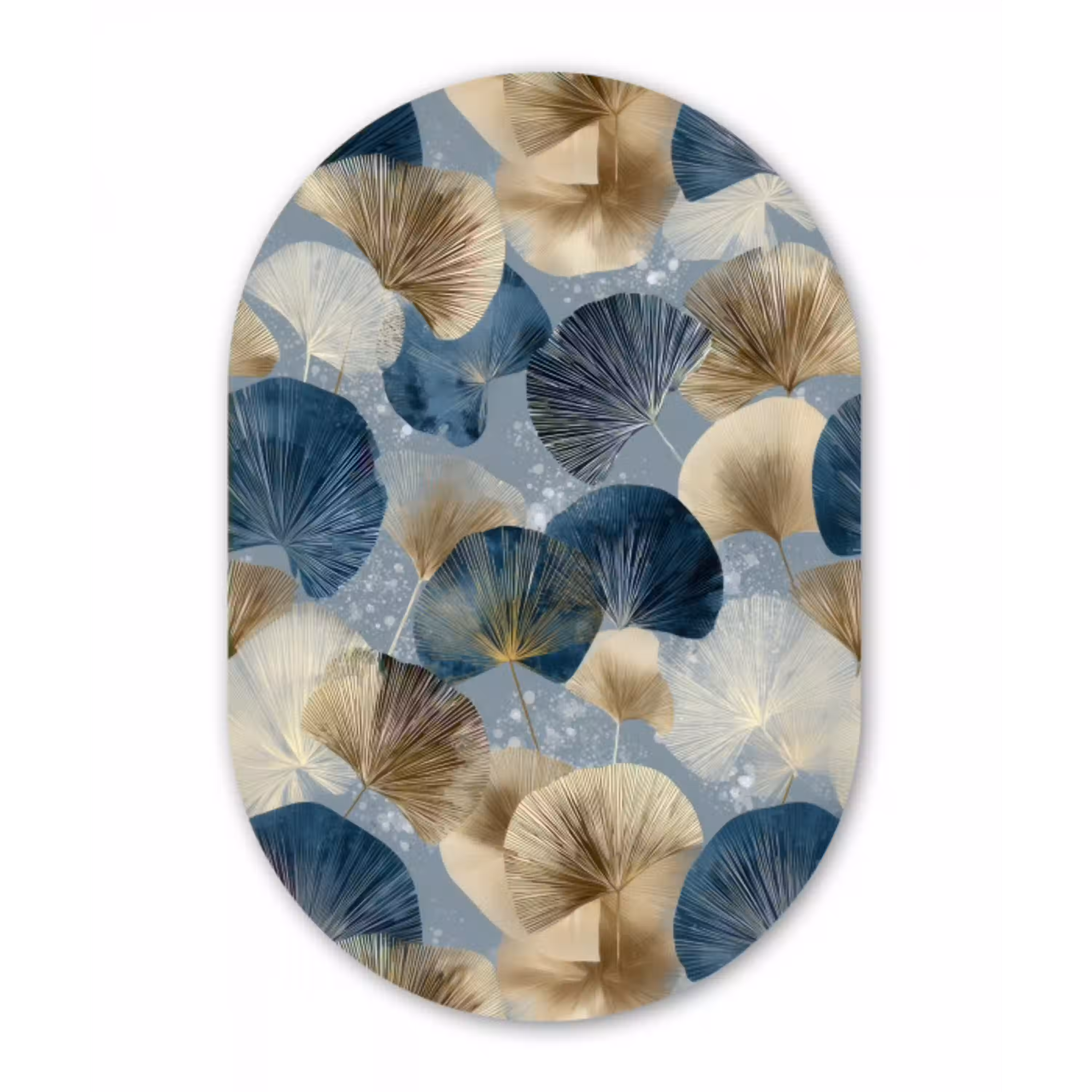 Bladeren - Abstract - Goud - Blauw Wandcirkel Ovaal Aluminium middel -3d