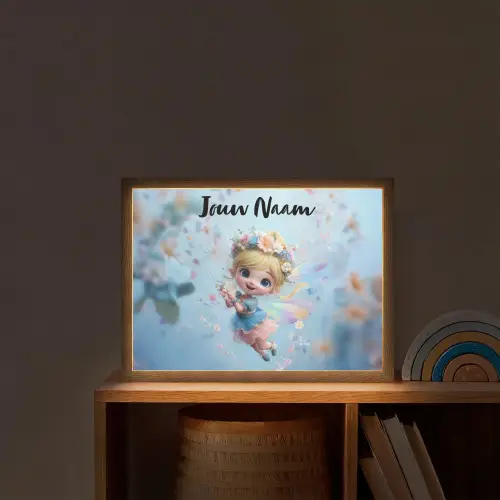 Fee - Bloemen - Sprookje - Blauw Light Box met batterij (Wandlamp kind) middel -sfeer1_kind