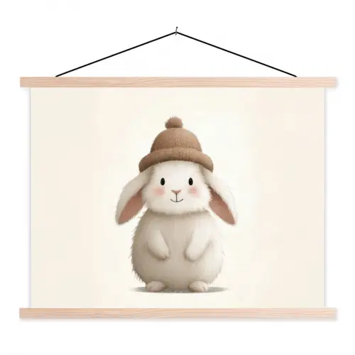Konijn - Muts - Oren - Beige textielposter latten blank klein -3d