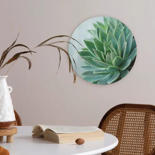 Vetplant - Bladeren - Groen - Wazig Akoestische PET Vilt - Rond klein -sfeer3