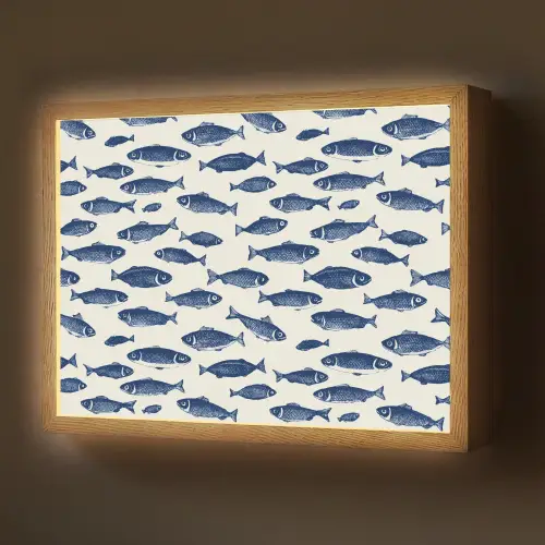 Vissen - Patroon - Blauw - Wit Light Box met batterij (Wandlamp) middel 907 -z3d_website