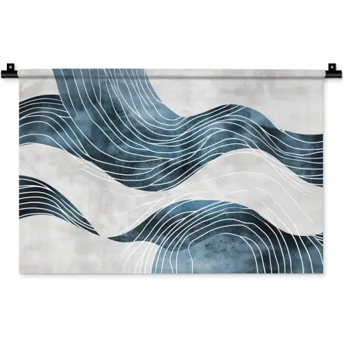 Lijnen - Golven - Abstract - Blauw Wandkleed katoen klein -zz3d