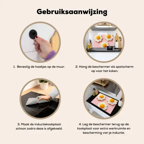 Eieren - Bloem - Roze Inductie beschemer met haakjes klein -ky-gebruik-nl