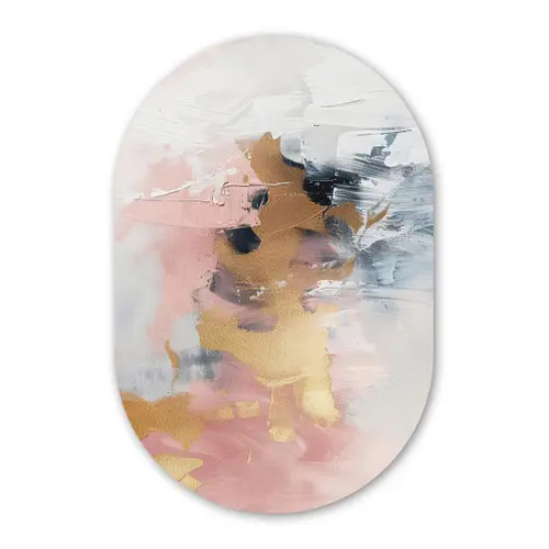 Abstract - Pastel kleuren - Goud - Modern - Aesthetic Wandcirkel Ovaal Forex klein -3d
