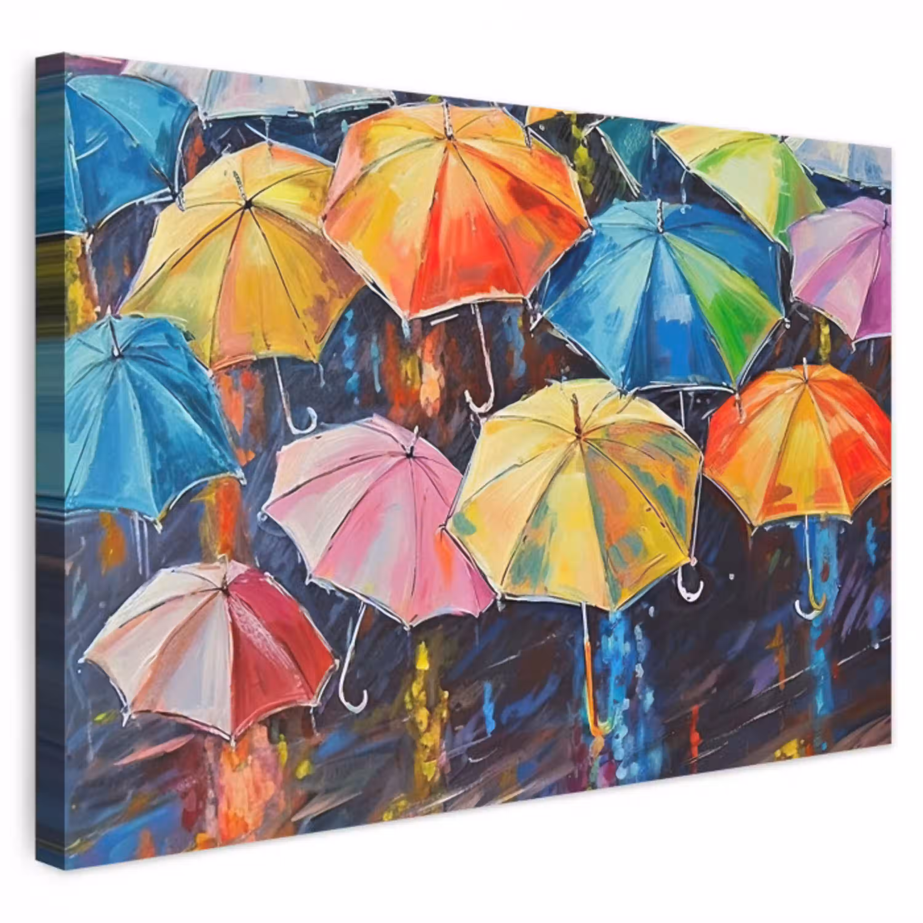 Paraplu's - Schilderij - Kunst - Regenboog canvas 2cm klein -3d