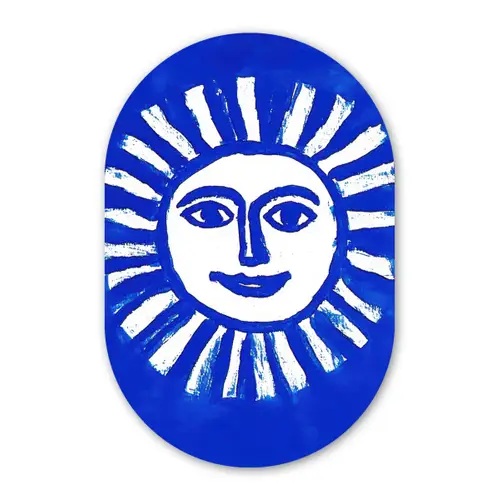 Zon - Gezicht - Penseelstructuur - Blauw Wandcirkel Ovaal Forex klein -3d