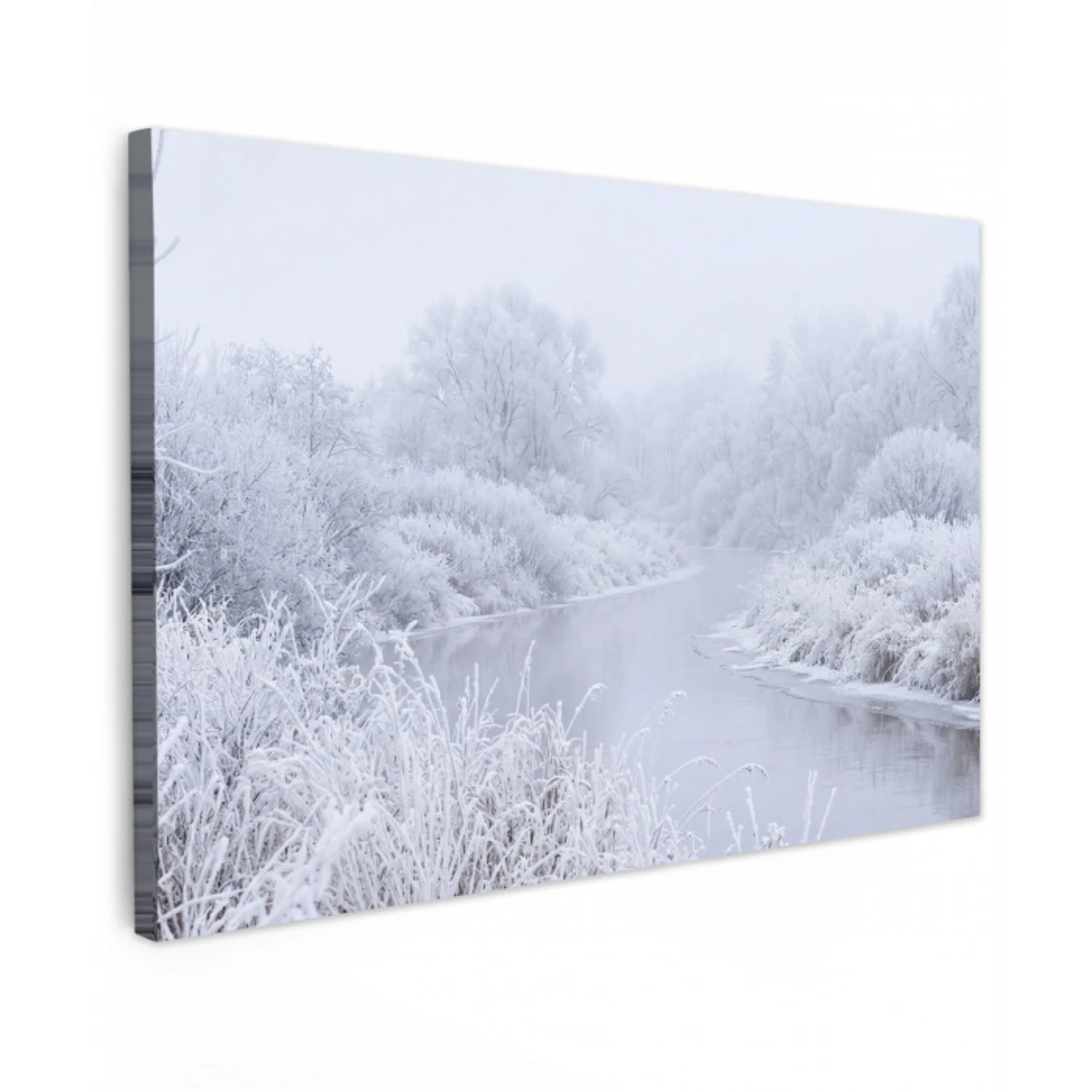 Rivier - Sneeuw - Bos - Winter - Schilderachtig canvas 2cm klein -z3d