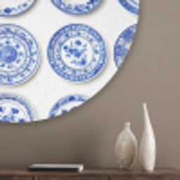 Borden - Bloemen - Patroon - Blauw Akoestische PET Vilt - Rond klein 838 -sfeer5_closeup