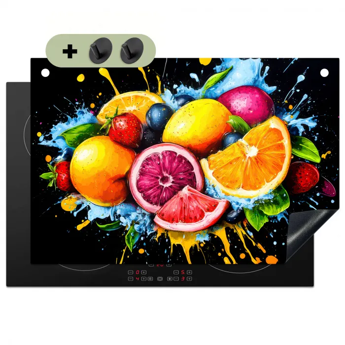 Fruit - Graffiti - Kleurrijk - Sinaasappel - Aardbei - Abstract Inductie beschemer met haakjes klein -3d