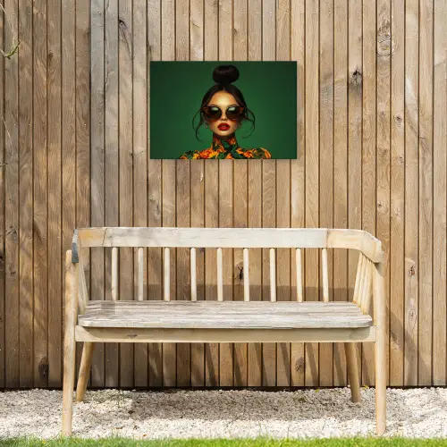 Vrouw - Groen - Modern - Bril - Abstract Tuinposter op houten frame 2 cm dik klein -sfeer4