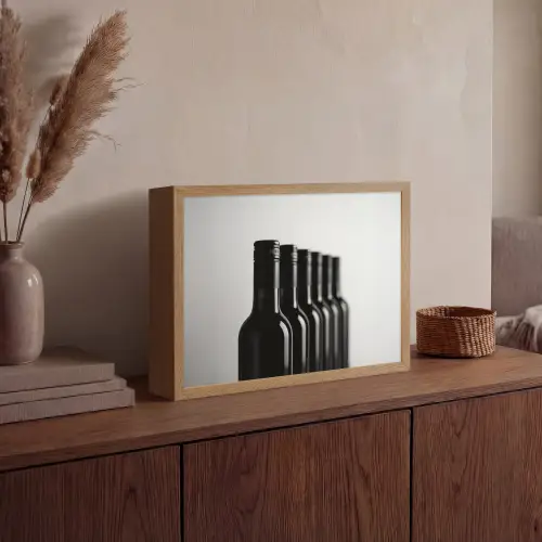 Wijnflessen - Zwart - Minimalistisch Light Box met batterij (Wandlamp) middel -sfeer2