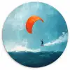 Kitesurfer - Oranje - Zee - Lucht Wandcirkel kunststof plaat 5mm dik klein -3d