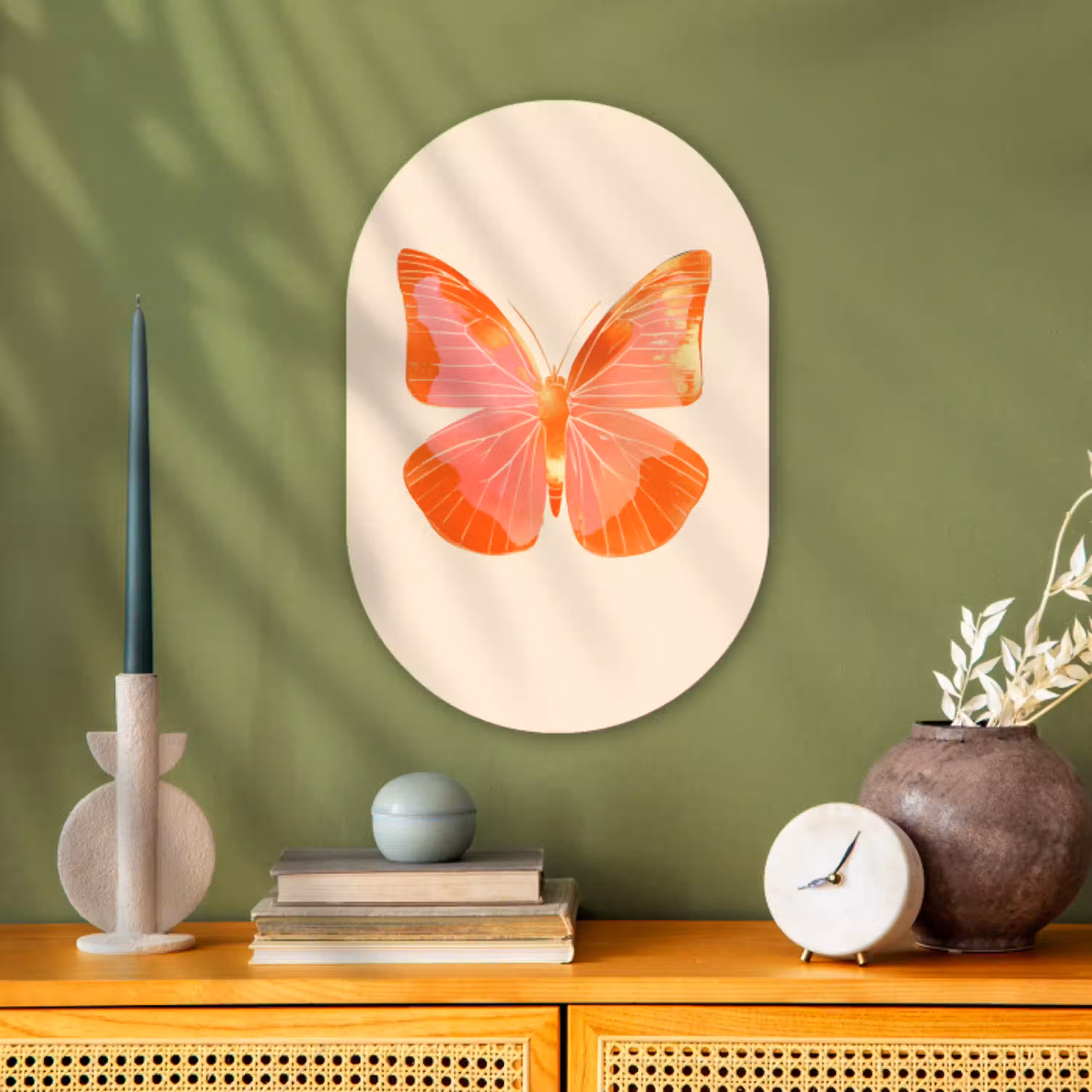 Vlinder - Minimalistisch - Roze Wandcirkel Ovaal Forex klein -sfeer2