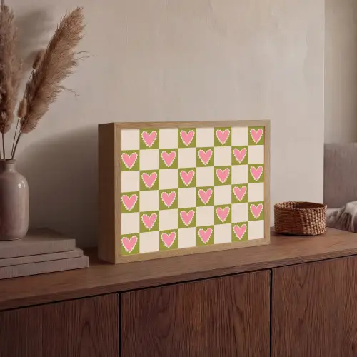 Olijfgroen - Hartjes - Patroon - Retro Light Box met batterij (Wandlamp) middel 907 -sfeer2