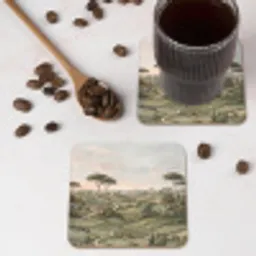 Landschap - Heuvels - Zandpad - Groen onderzetter kurk middel -sfeer2